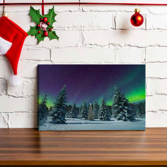 Christmas Tree Wilderness - Northern Lights - Canvas Print