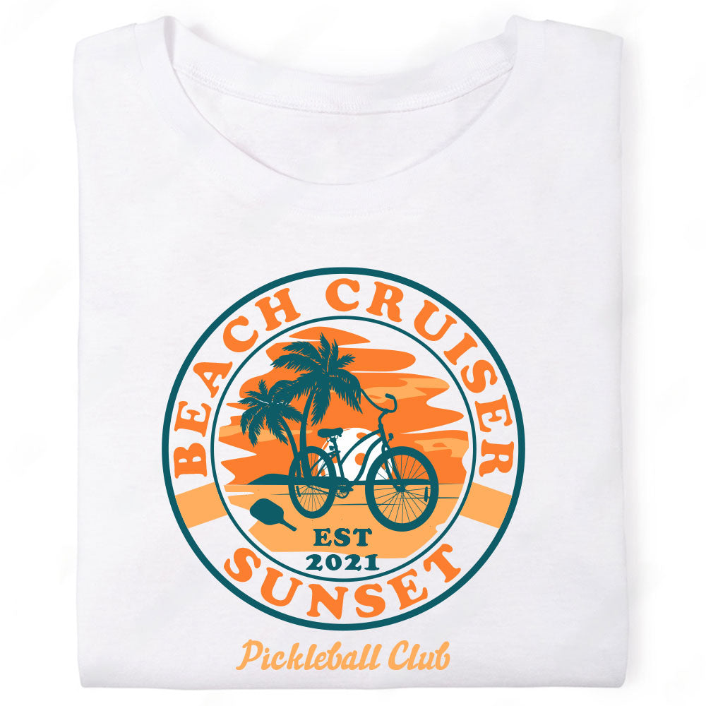 Beach Cruiser Sunset Pickleball Club Bike Bicycle Palm Tree Sunset T-Shirt