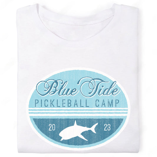 Blue Tide Pickleball Camp Shark Blue Oval Waves T-Shirt