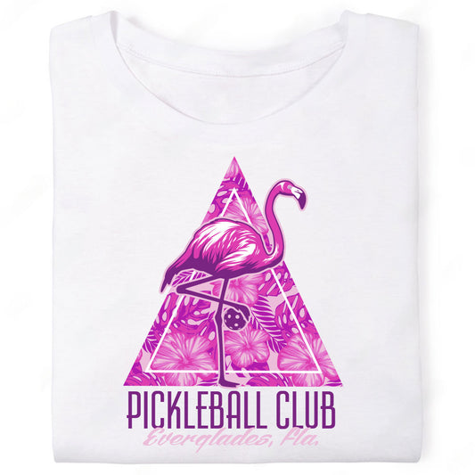 Pink Flamingo Pickleball Club Triangle Everglades Florida T-Shirt