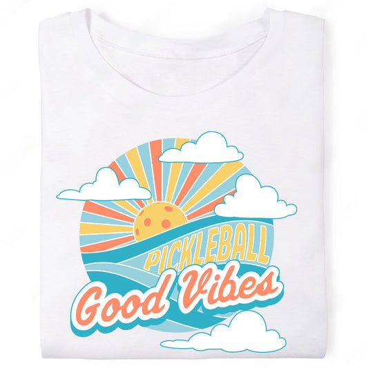 Good Vibes Pickleball Retro Sunburst Waves T-Shirt