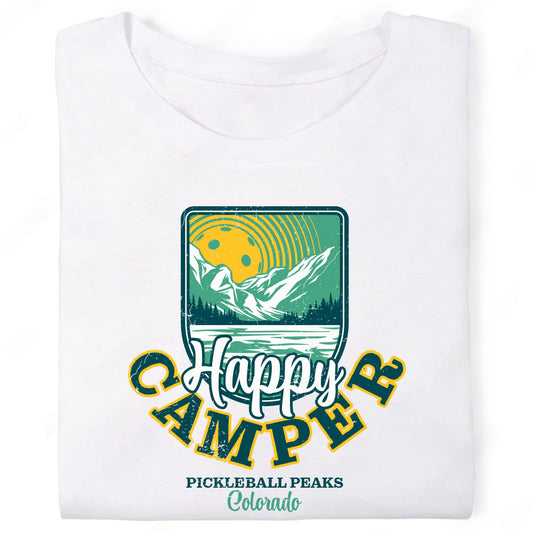 Happy Camper Pickleball Peaks Colorado Mountain Pine T-Shirt