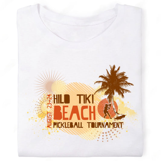 Hilo Tiki Beach Pickleball Tournament Hawaii Palm Tree Male or Female Silhouette T-Shirt