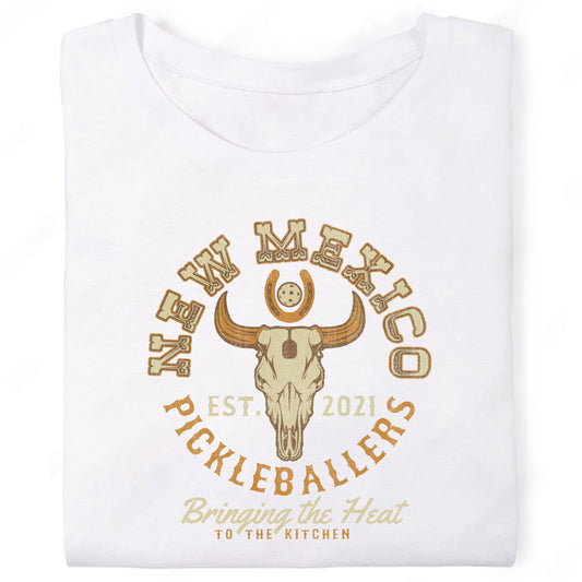 New Mexico Pickleballers Bringing the Heat to the Kitchen Cow Skull Horseshoe Pickleball T-Shirt