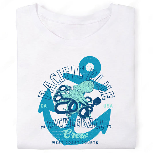 Pacific Blue Pickleball Crew West Coast Courts California Octopus Anchor Nautical T-Shirt