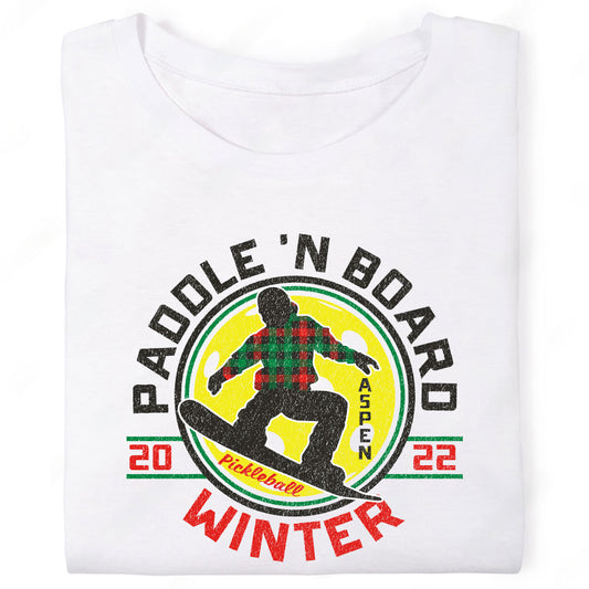 Paddle And Board Aspen Winter Snowboard Pickleball T-Shirt