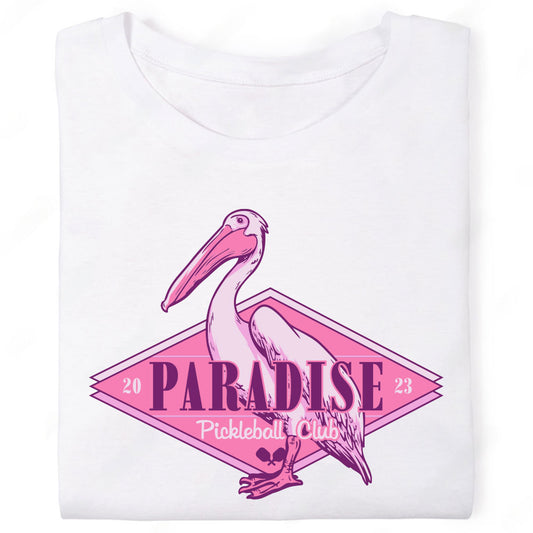 Paradise Pickleball Club Pink Pelican T-Shirt