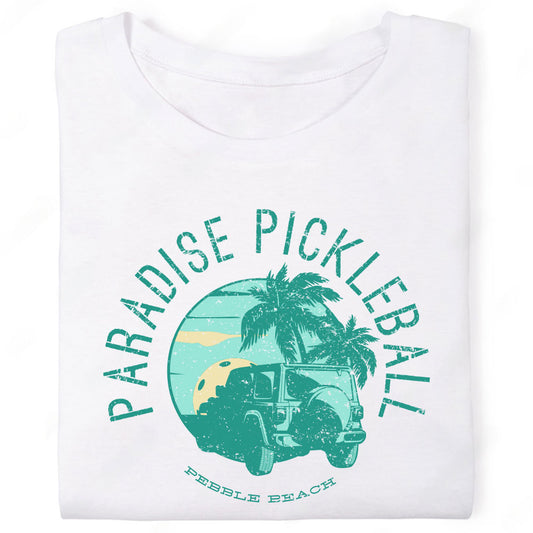 Paradise Pickleball Pebble Beach Palm Trees Jeep T-Shirt