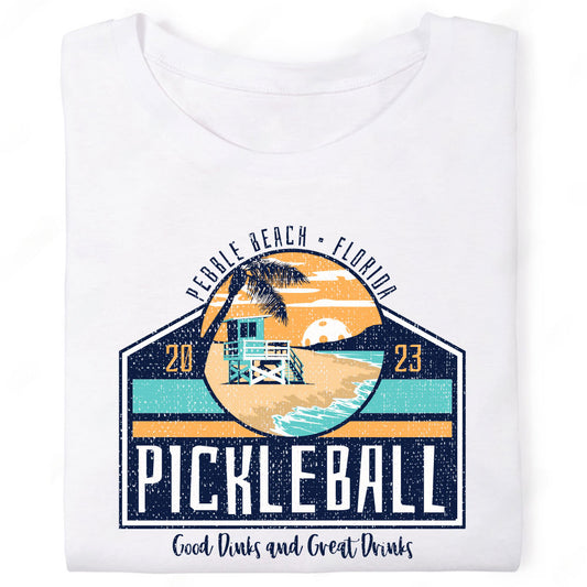Pebble Beach Florida Pickleball Dinks Drinks Lifeguard Beach T-Shirt
