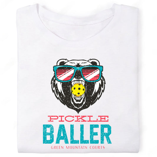 Pickle Baller Pickleball Courts Bear Sunglasses T-Shirt