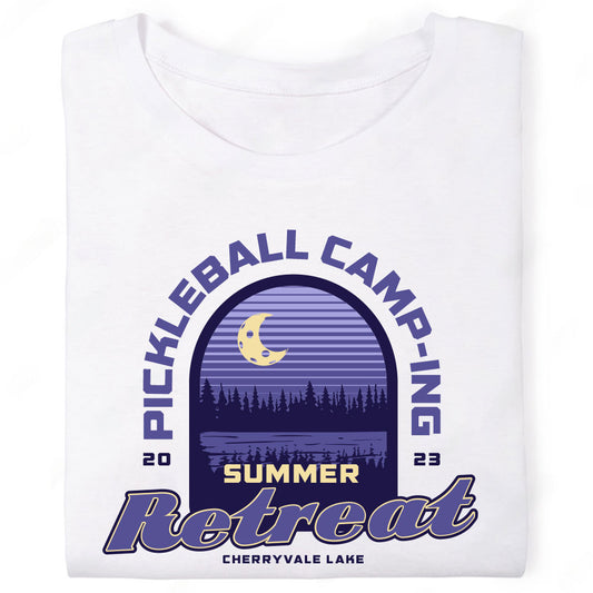 Pickleball Camp-ing Summer Retreat Lake Pines Night Moon T-Shirt