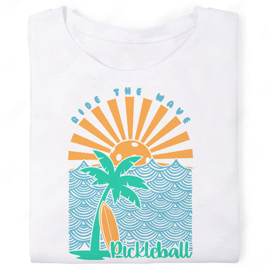 Ride the Wave Pickleball Surfboard Graphic T-Shirt