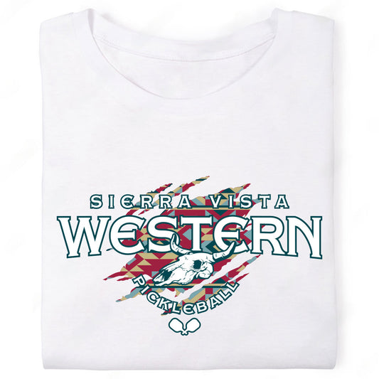Sierra Vista Western Pickleball Southwest Pattern Cow Skull T-Shirt