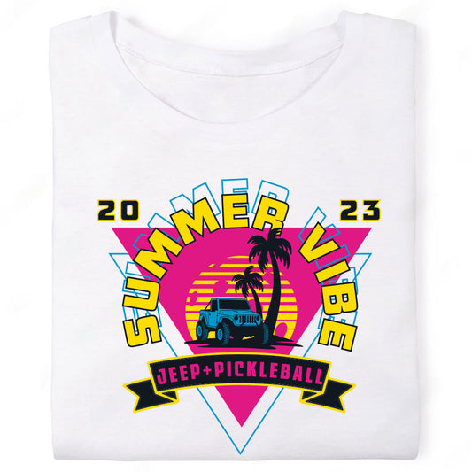 Summer Vibe Jeep Pickleball Palm Trees Triangle T-Shirt