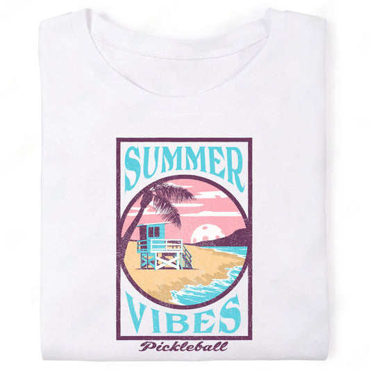 Summer Vibes Pickleball Ocean Beach Lifeguard Palm Tree Island T-Shirt