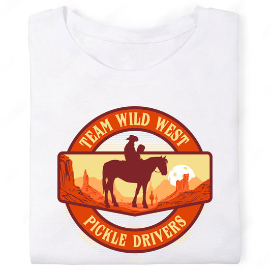 Team Wild West Pickle Drivers Cowboy Horse Plateau Landscape T-Shirt