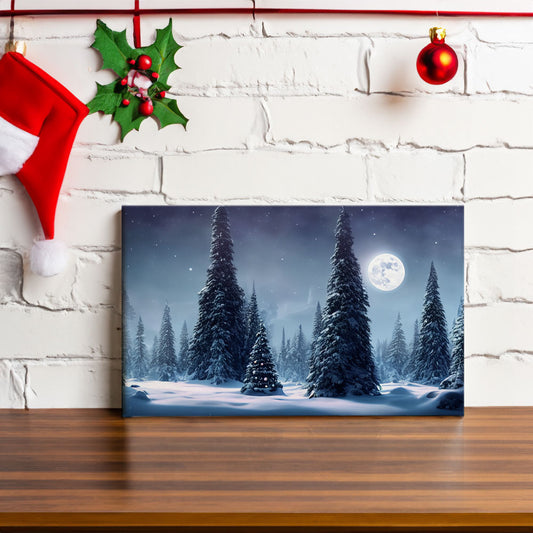 Christmas Tree Wilderness - Misty Moon - Canvas Print