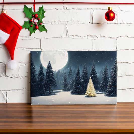 Christmas Tree Wilderness - Moonlit Gold - Canvas Print