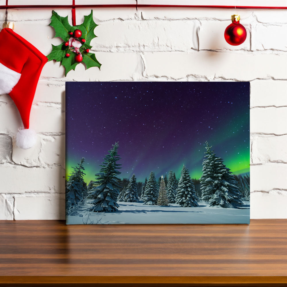 Christmas Tree Wilderness - Northern Lights - Canvas Print