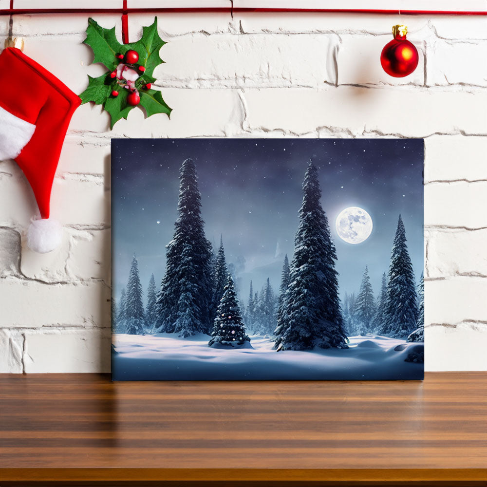 Christmas Tree Wilderness - Misty Moon - Canvas Print