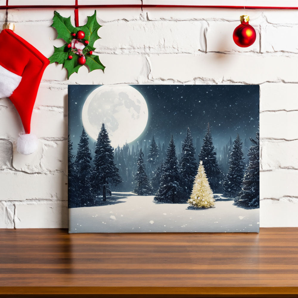 Christmas Tree Wilderness - Moonlit Gold - Canvas Print