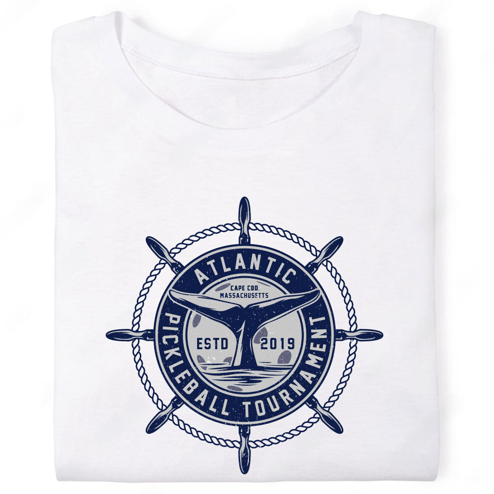 Atlantic Pickleball Tournament Cape Cod Massachusetts Ship Wheel Whale Tail T-Shirt