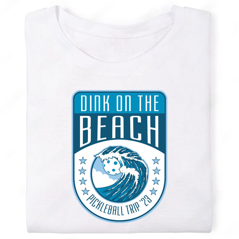 Dink on the Beach Pickleball Trip Wave Blue Badge Emblem T-Shirt