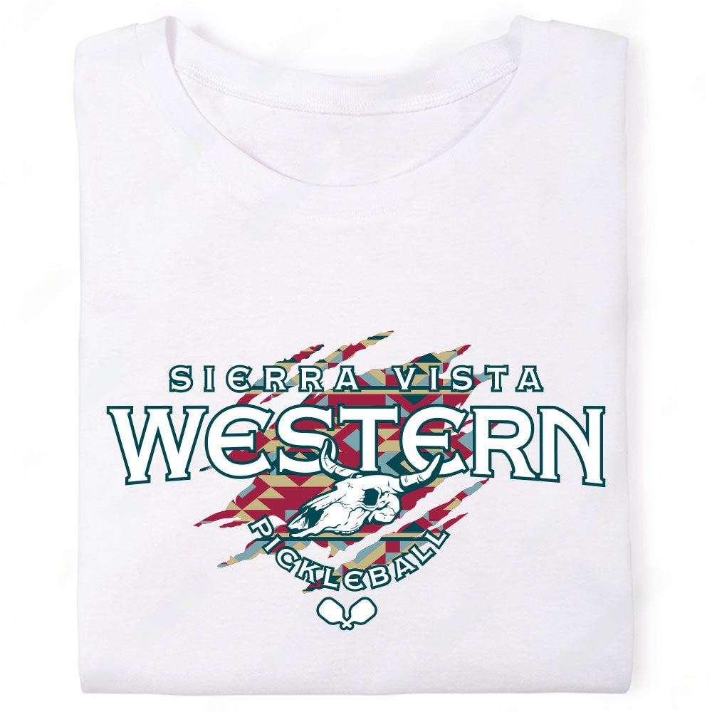 Sierra Vista Western Pickleball Southwest Pattern Cow Skull T-Shirt